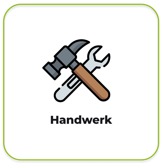 Logo mit einem Hammer und einem Schraubenschlüssel mit der Beschreibung Handwerk