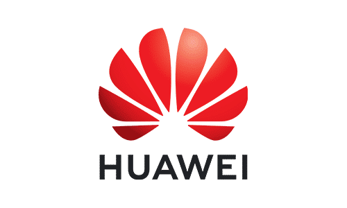 Huawei Logo in rot und schwarz auf weißem Hintergrund