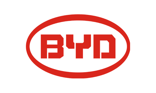 BYD Logo in rot auf weißem Hintergrund