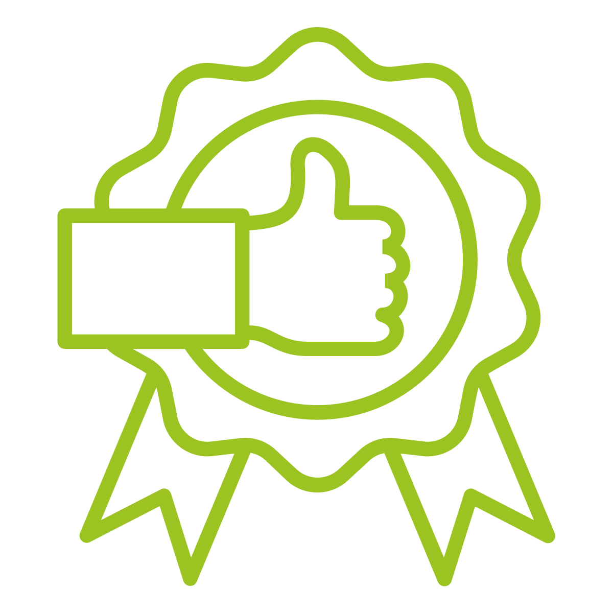 Ein grünes „Daumen hoch“-Symbol auf schwarzem Hintergrund wirbt für eine Solaranlage.