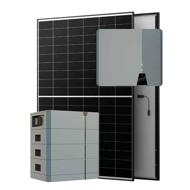 Bild zeigt ein Solarpanel und einen Batteriespeicher. Das Solarpanel steht aufrecht, darunter ist der Batteriespeicher platziert.