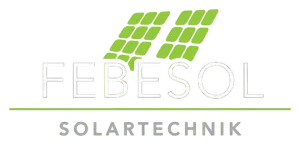 FEBESOL SOLARTECHNIK“-Logo mit zwei grünen Blättern über dem Text.