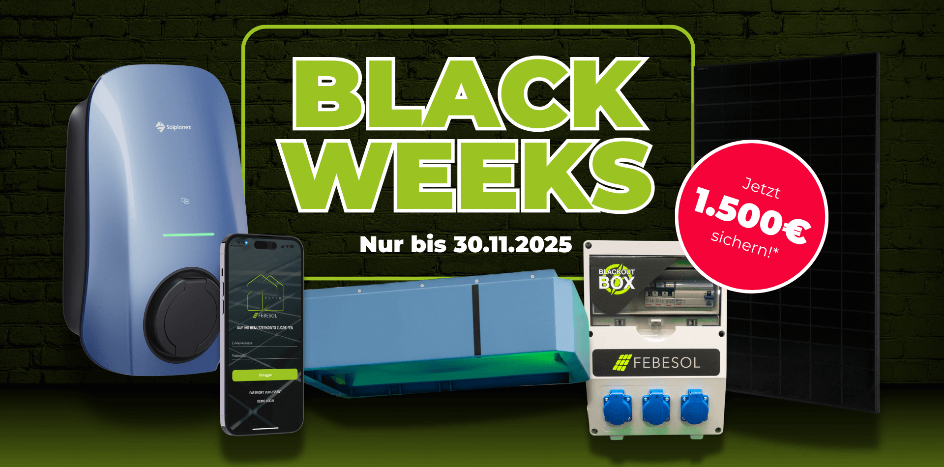 Black Weeks Sale: Energie- und Solargeräte, 1.500€ sparen, Angebot gültig bis 30.11.2025.